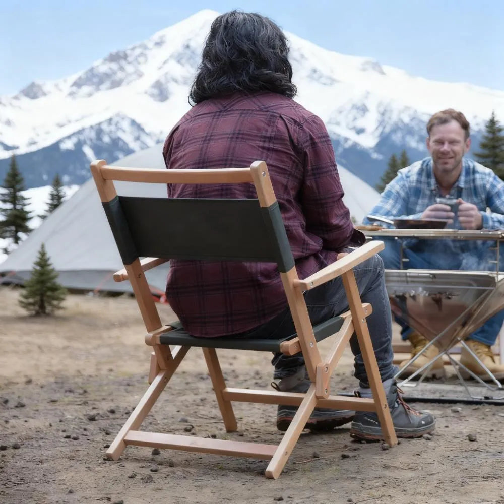 Low Rise Folding Camping Chair with Solid Timber Armrests, 5.1kg & Quick Fold