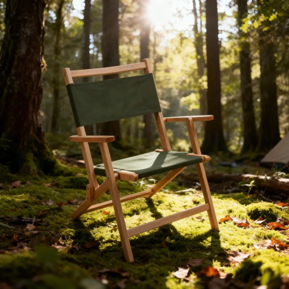 Low Rise Folding Camping Chair with Solid Timber Armrests, 5.1kg & Quick Fold