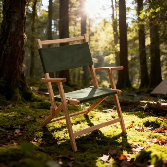 Low Rise Folding Camping Chair with Solid Timber Armrests, 5.1kg & Quick Fold