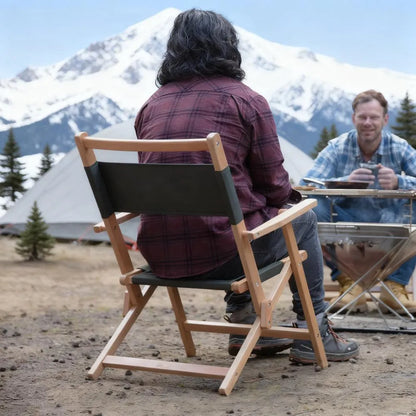 Low Rise Folding Camping Chair with Solid Timber Armrests, 5.1kg & Quick Fold