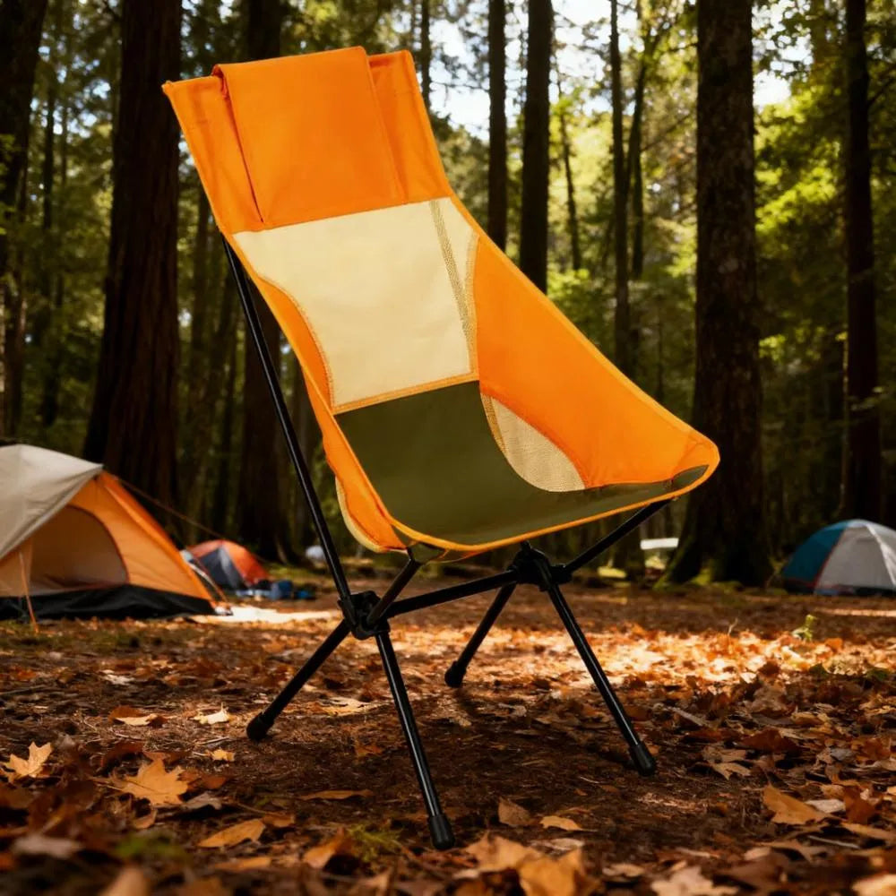 High-Back Elevated Camping Chair with Pockets, 320lbs Capacity, 19"x5"x4.5" Carry Case