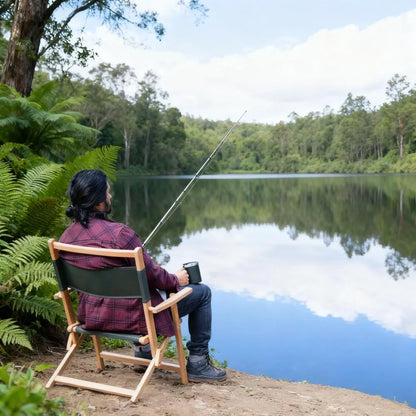 Low Rise Folding Camping Chair with Solid Timber Armrests, 5.1kg & Quick Fold